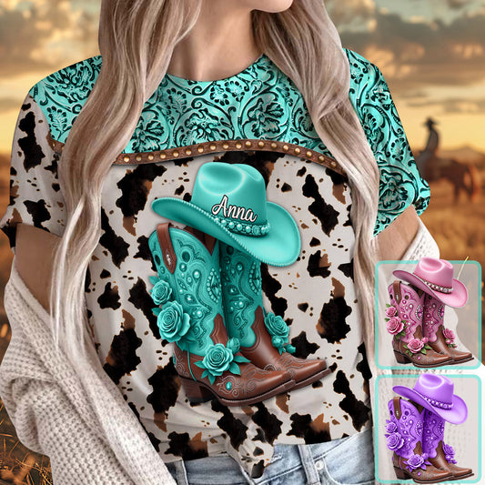 Western Cowgirl Boots - Personalized Cowgirl All Over Shirt