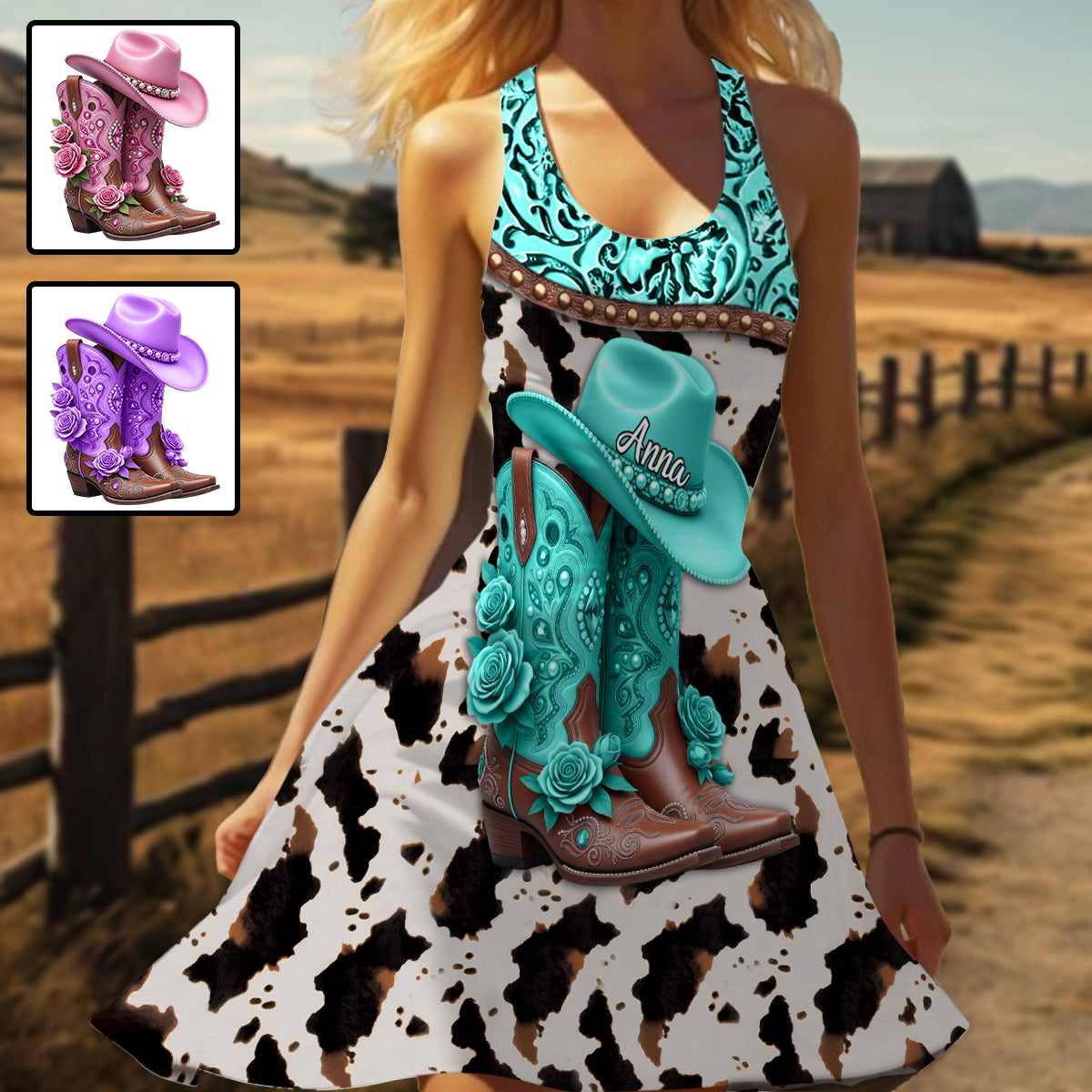 Western Cowgirl Boots - Personalized Cowgirl Sleeveless Dress