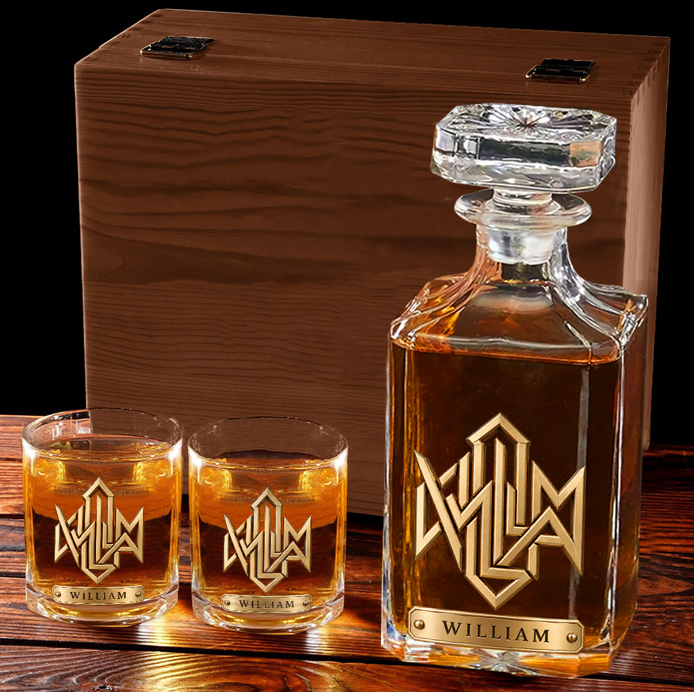 Luxury Name Logo - Personalized Real Men Whiskey Decanter Set
