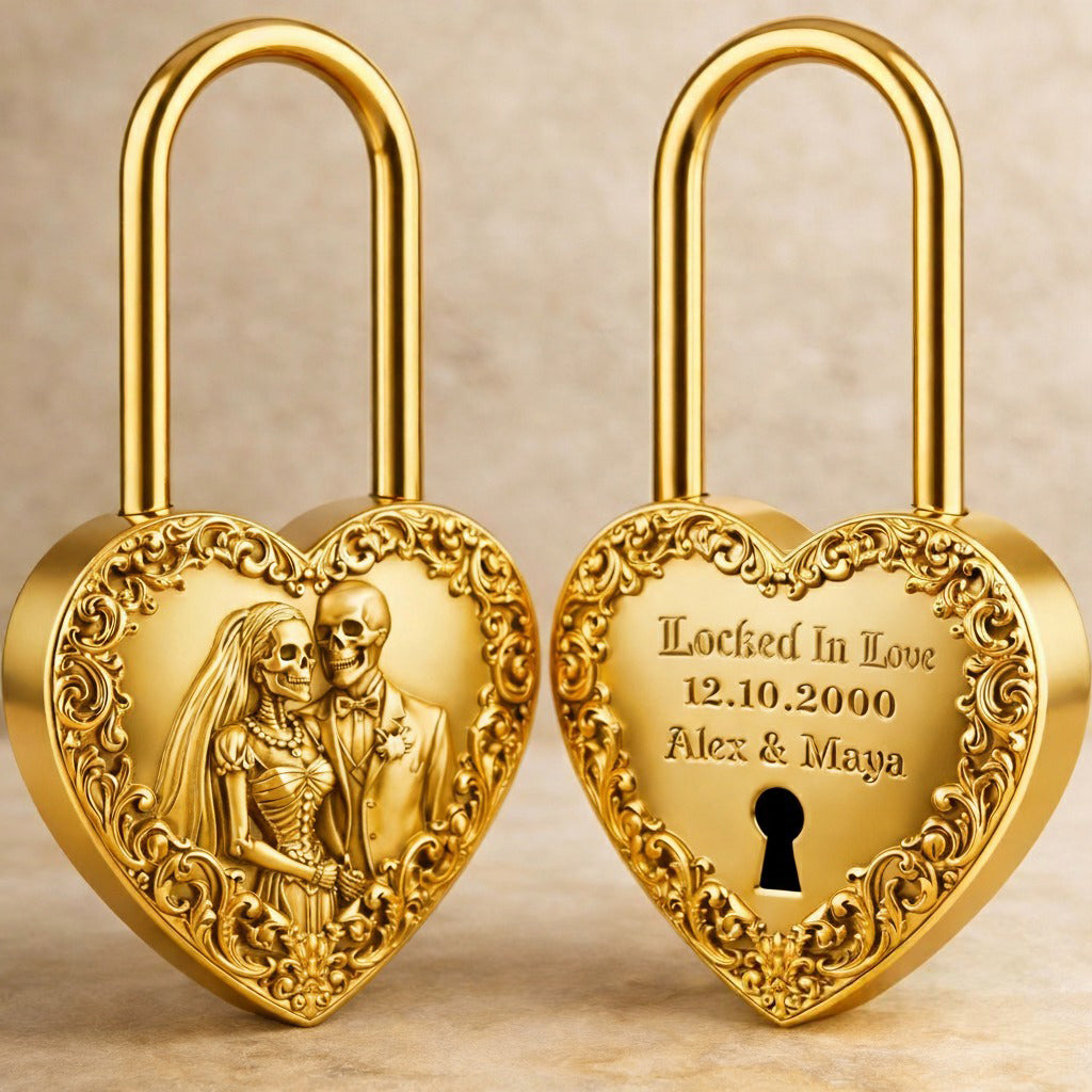 Locked In Love, Till Death Do Us Part - Personalized Skull Heart Padlock