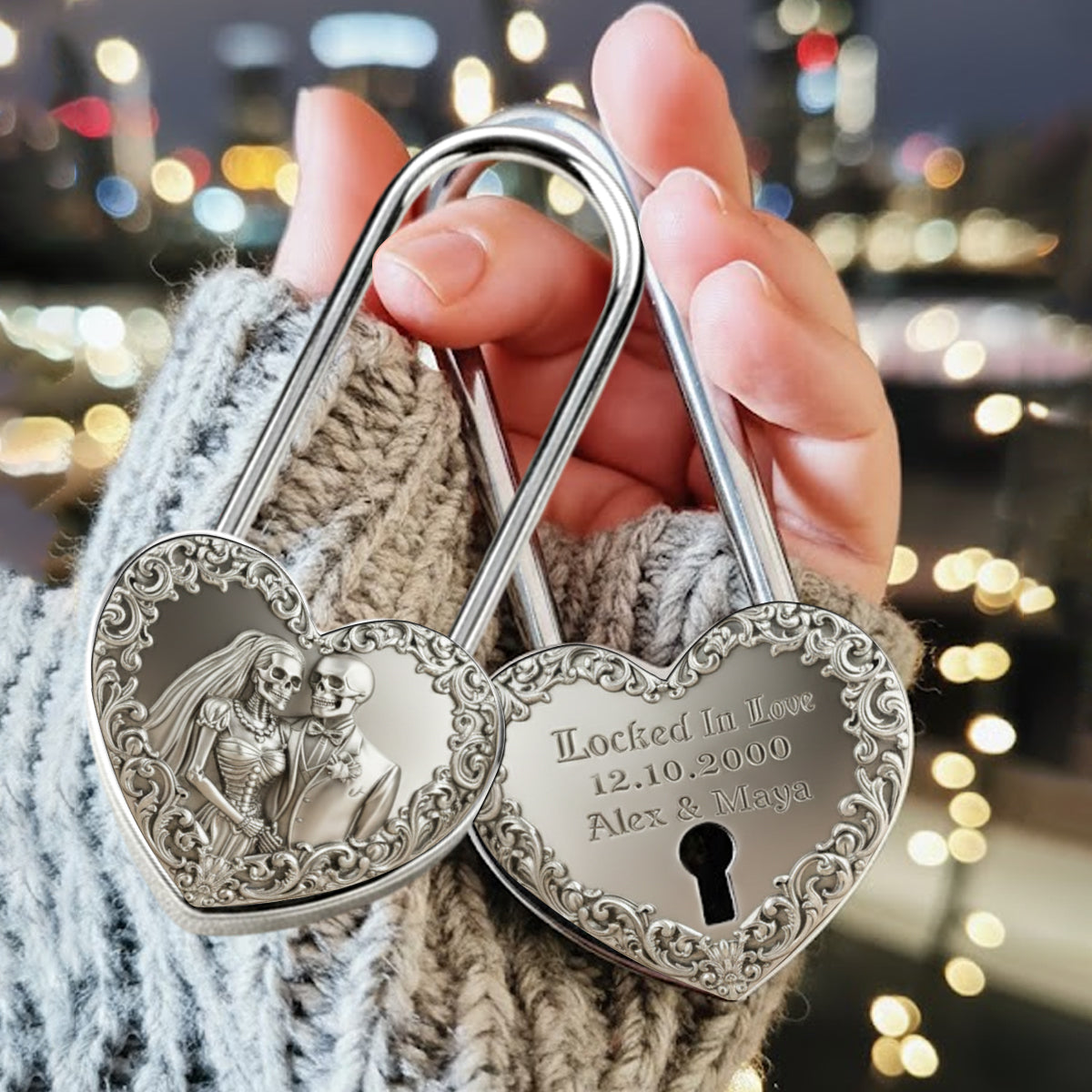 Locked In Love, Till Death Do Us Part - Personalized Skull Heart Padlock