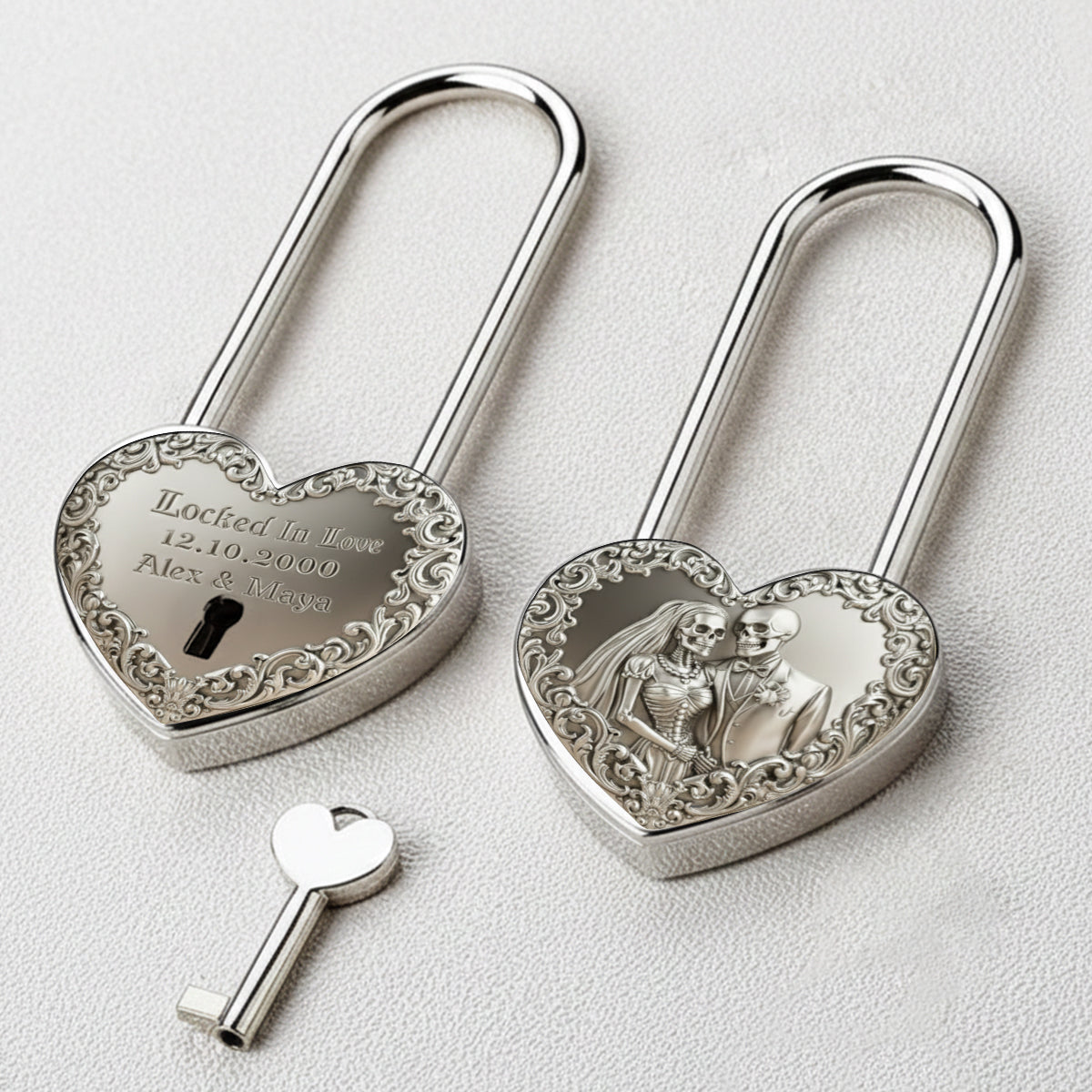 Locked In Love, Till Death Do Us Part - Personalized Skull Heart Padlock