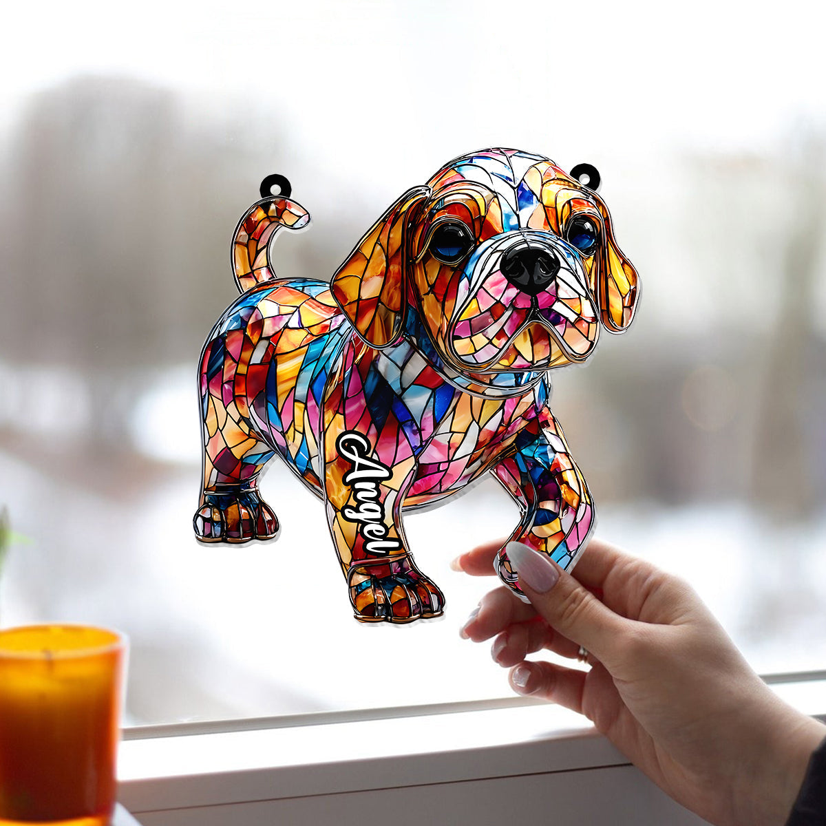 Adorable Bulldog - Personalized French Bulldog Window Hanging Suncatcher Ornament