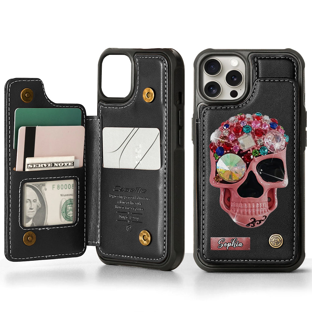 Shiny Skull - Personalized Skull Wallet Phone Case