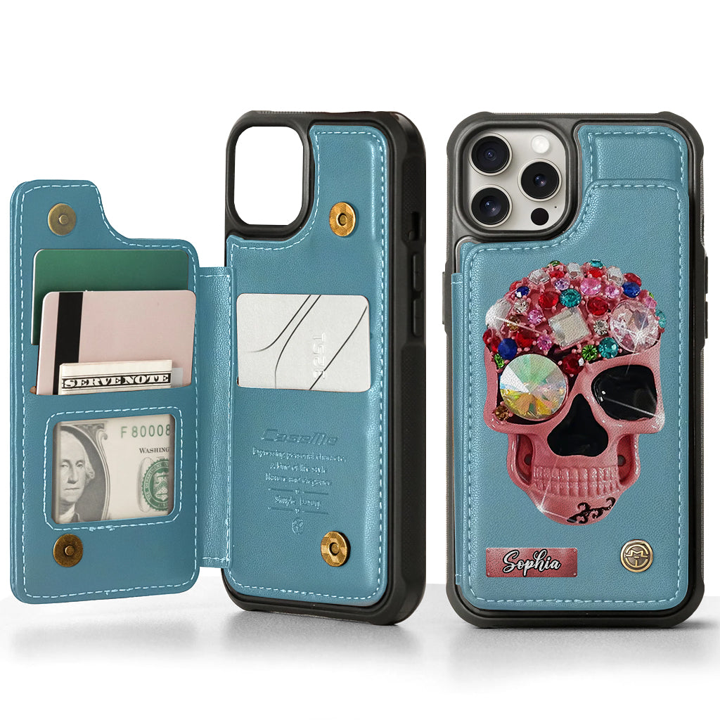 Shiny Skull - Personalized Skull Wallet Phone Case