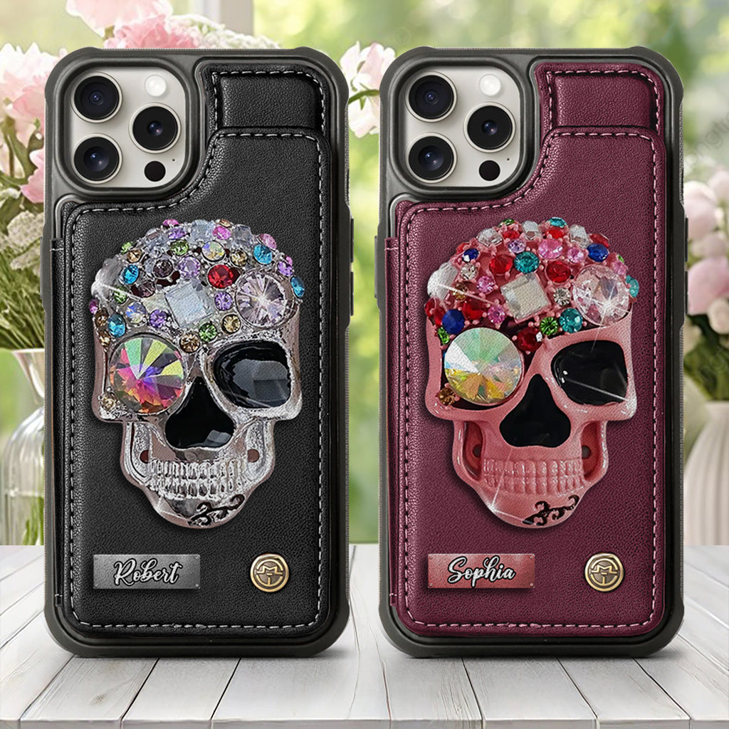 Shiny Skull - Personalized Skull Wallet Phone Case