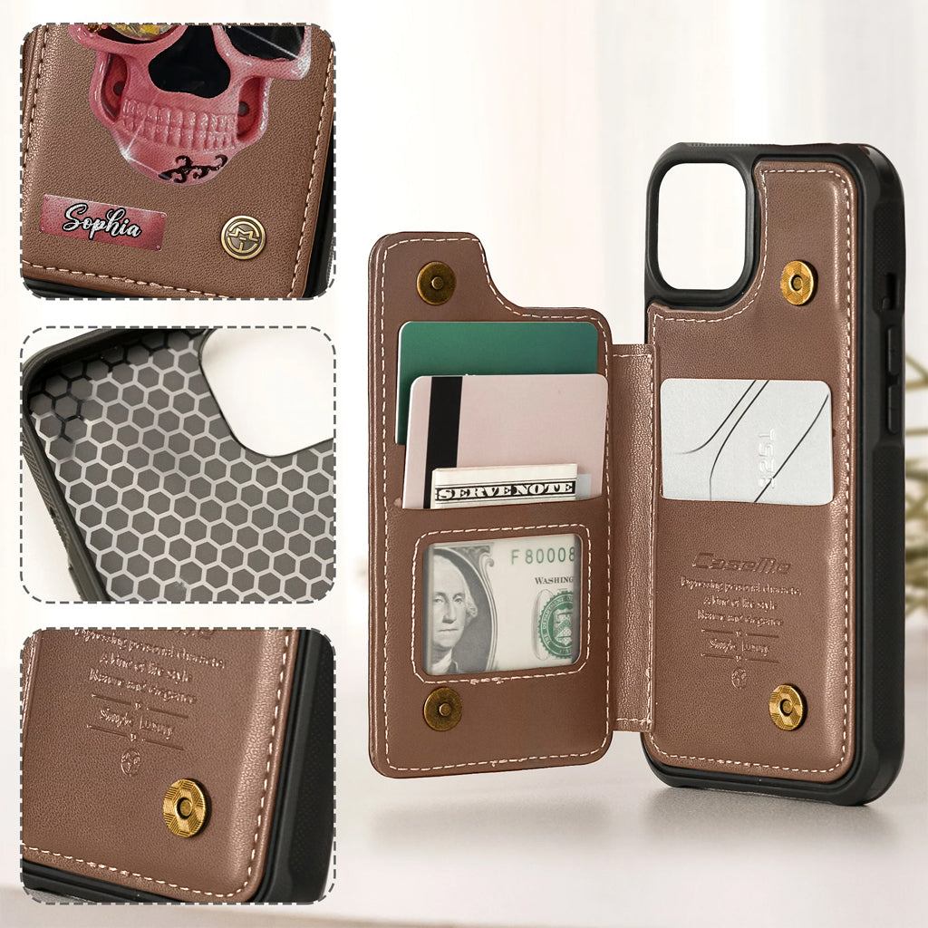 Shiny Skull - Personalized Skull Wallet Phone Case