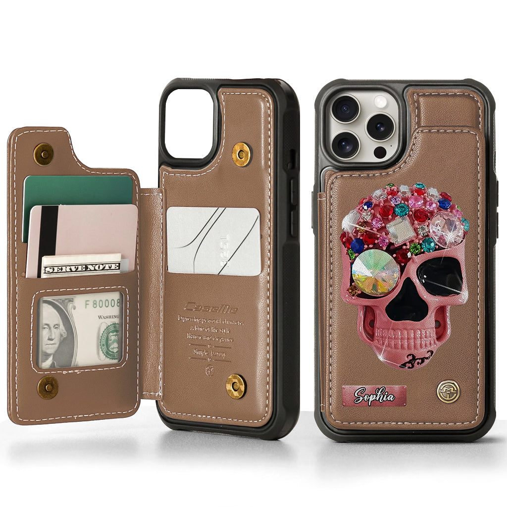 Shiny Skull - Personalized Skull Wallet Phone Case