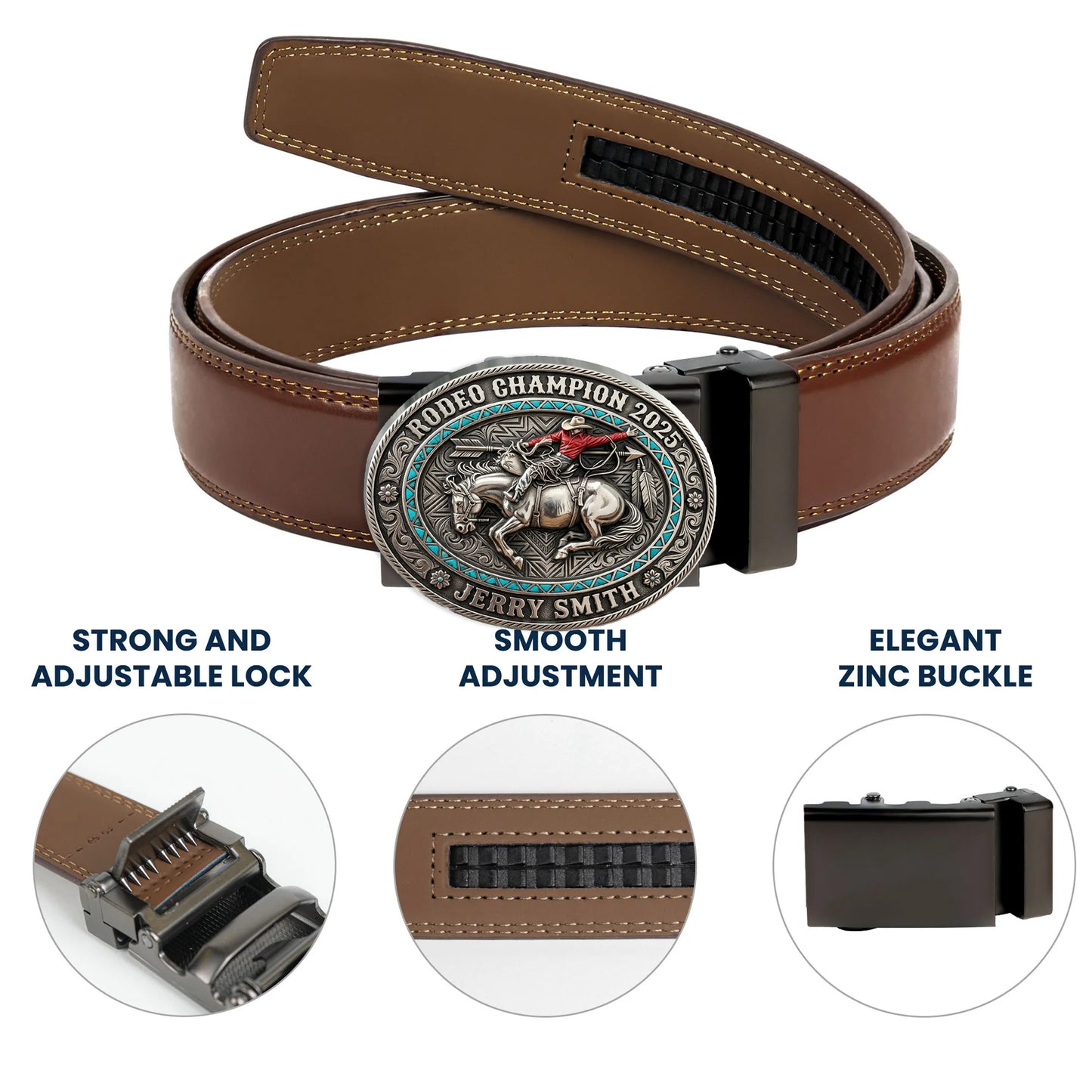 Custom From Any Photo, Rodeo Gift, Bull Riding - Personalized Western Outfit Leather Belt With Shaped Buckle