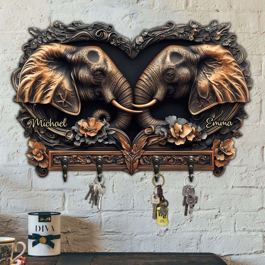 You & Me - Personalized Elephant Custom Shaped Key Rack