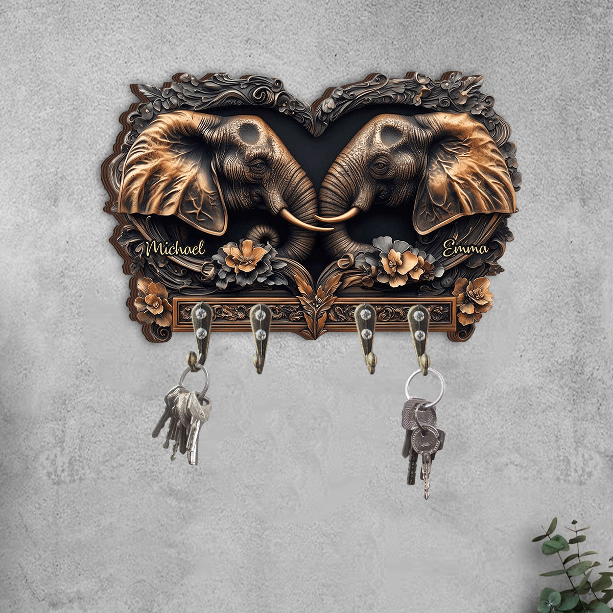 You & Me - Personalized Elephant Custom Shaped Key Rack