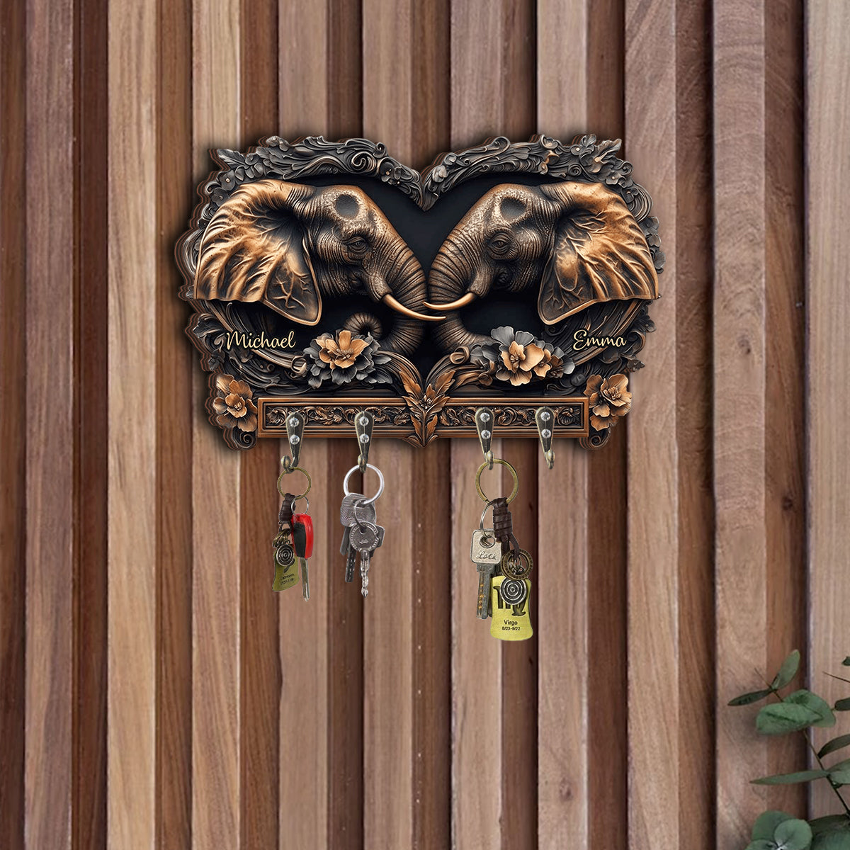 You & Me - Personalized Elephant Custom Shaped Key Rack