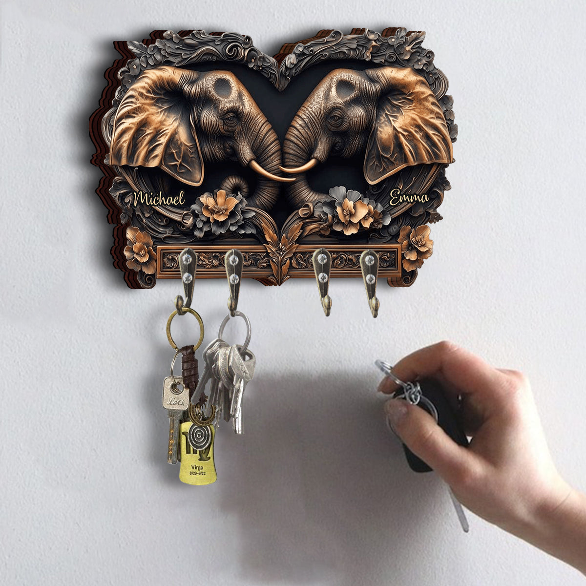 You & Me - Personalized Elephant Custom Shaped Key Rack