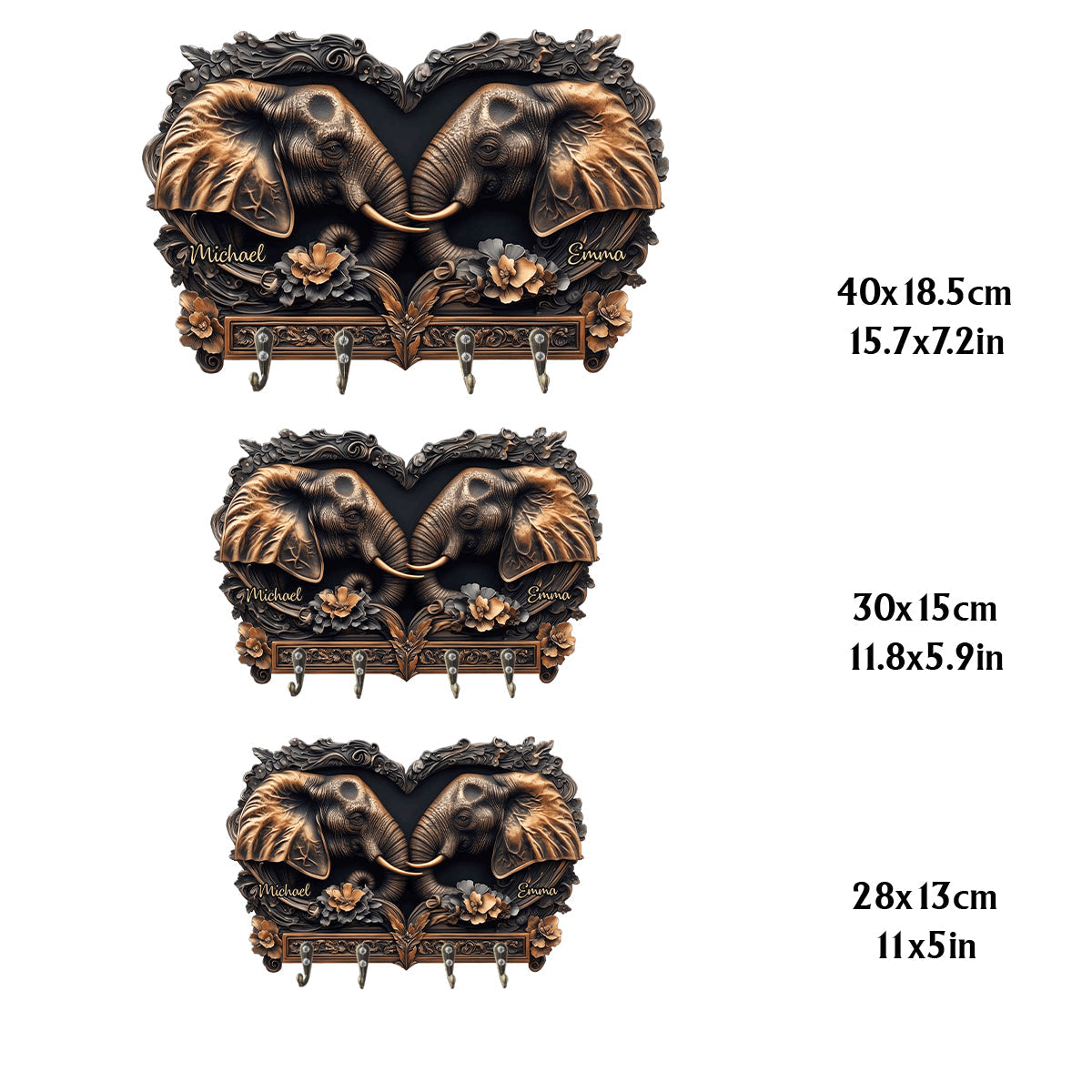 You & Me - Personalized Elephant Custom Shaped Key Rack