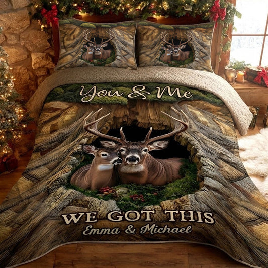 Perfect Gift For Couple - Personalized Hunting Quilt Set