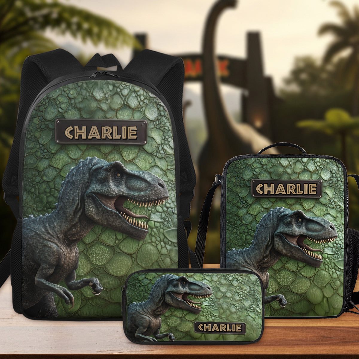 Dinosaur - Personalized Kid Backpack Lunch Bag Pencil Case Set