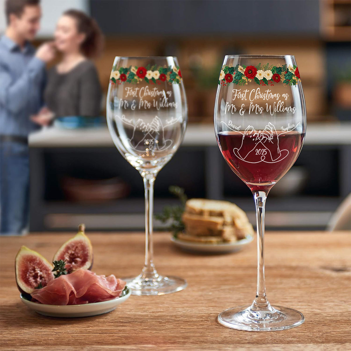 Our First Christmas Together - Personalized Couple Wine Glass With Long Stem