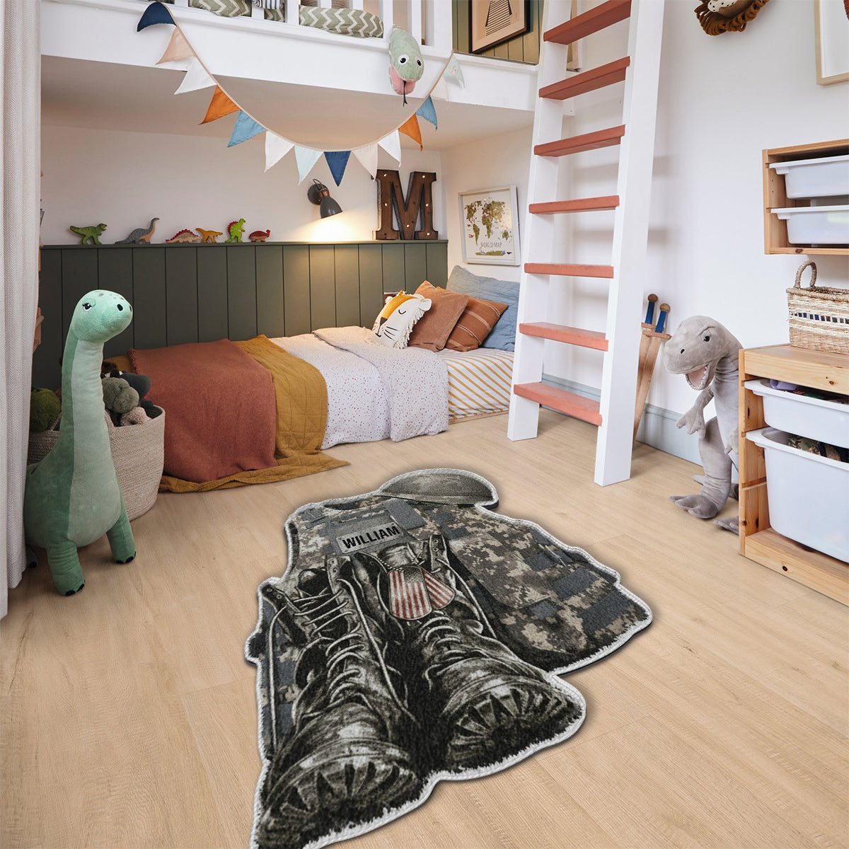 Military Uniform - Boots & Hat - Personalized Veteran Non-Slip Tufted Rug