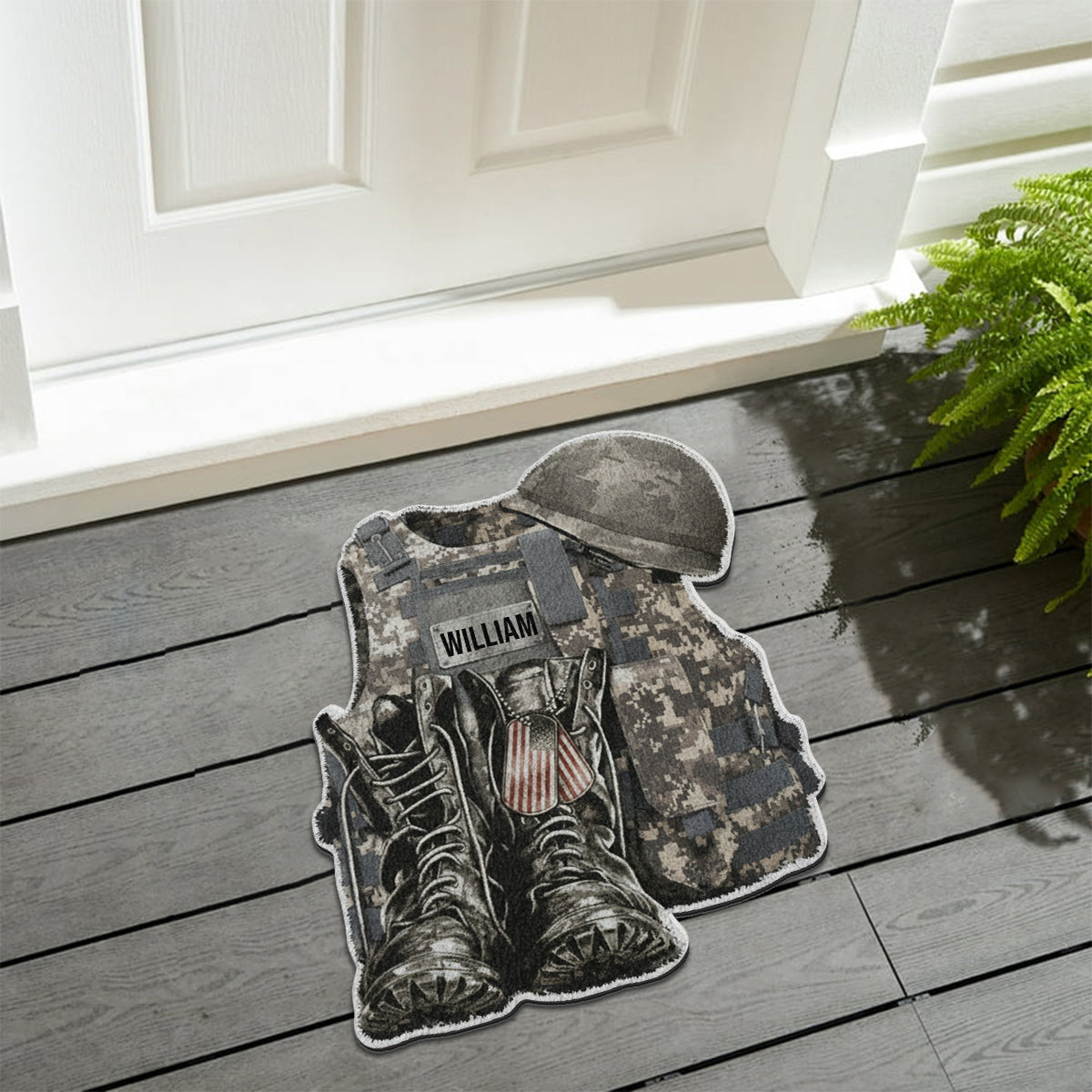 Military Uniform - Boots & Hat - Personalized Veteran Non-Slip Tufted Rug