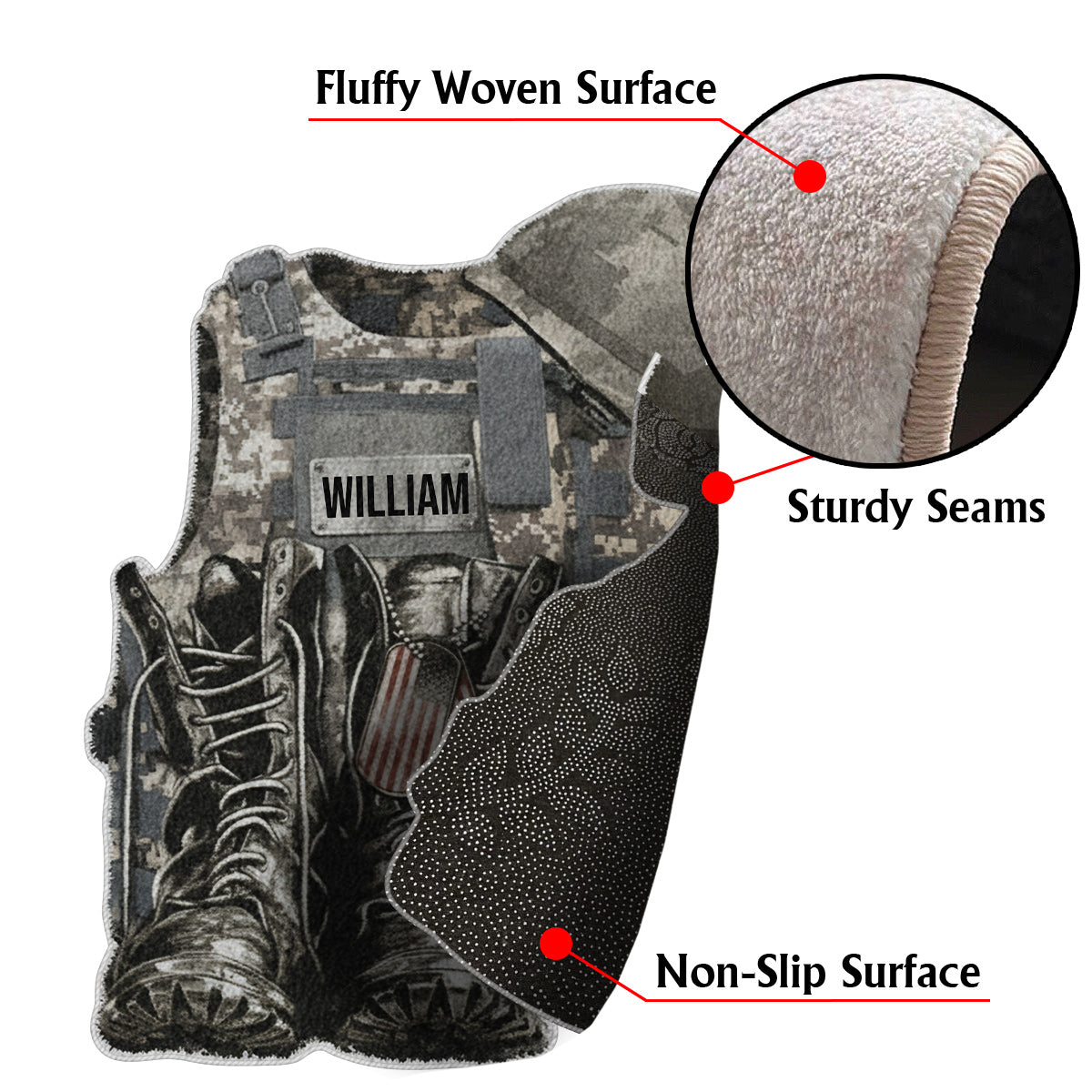 Military Uniform - Boots & Hat - Personalized Veteran Non-Slip Tufted Rug