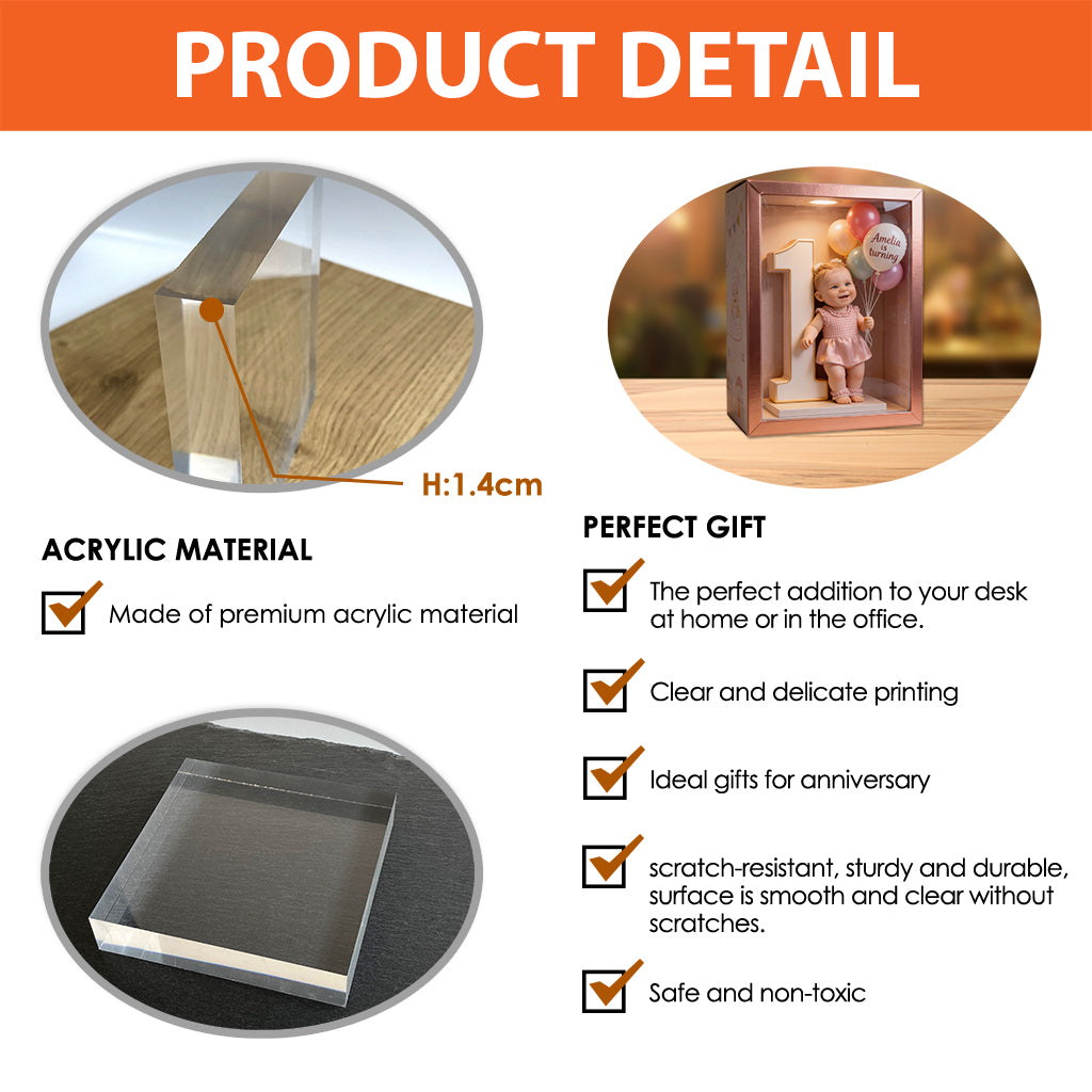 Photo, Balloons And Number - Personalized Birthday Custom Shaped Acrylic Plaque