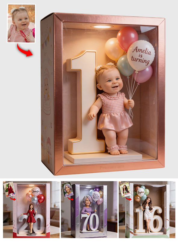 Photo, Balloons And Number - Personalized Birthday Custom Shaped Acrylic Plaque