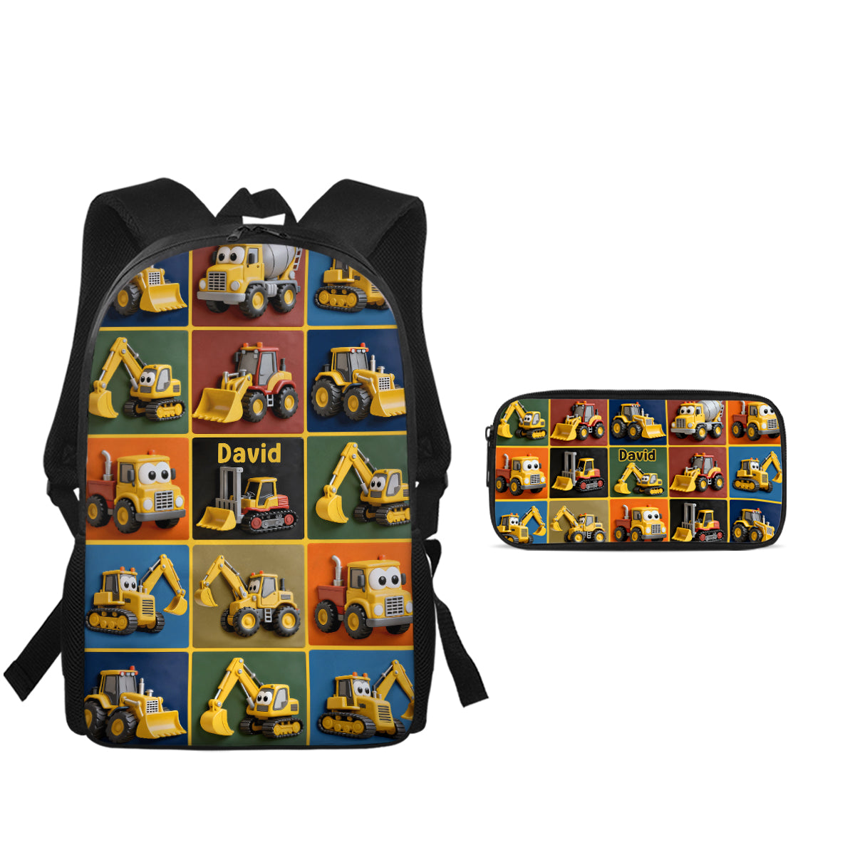 Construction Machines - Personalized Kid Backpack Lunch Bag Pencil Case Set