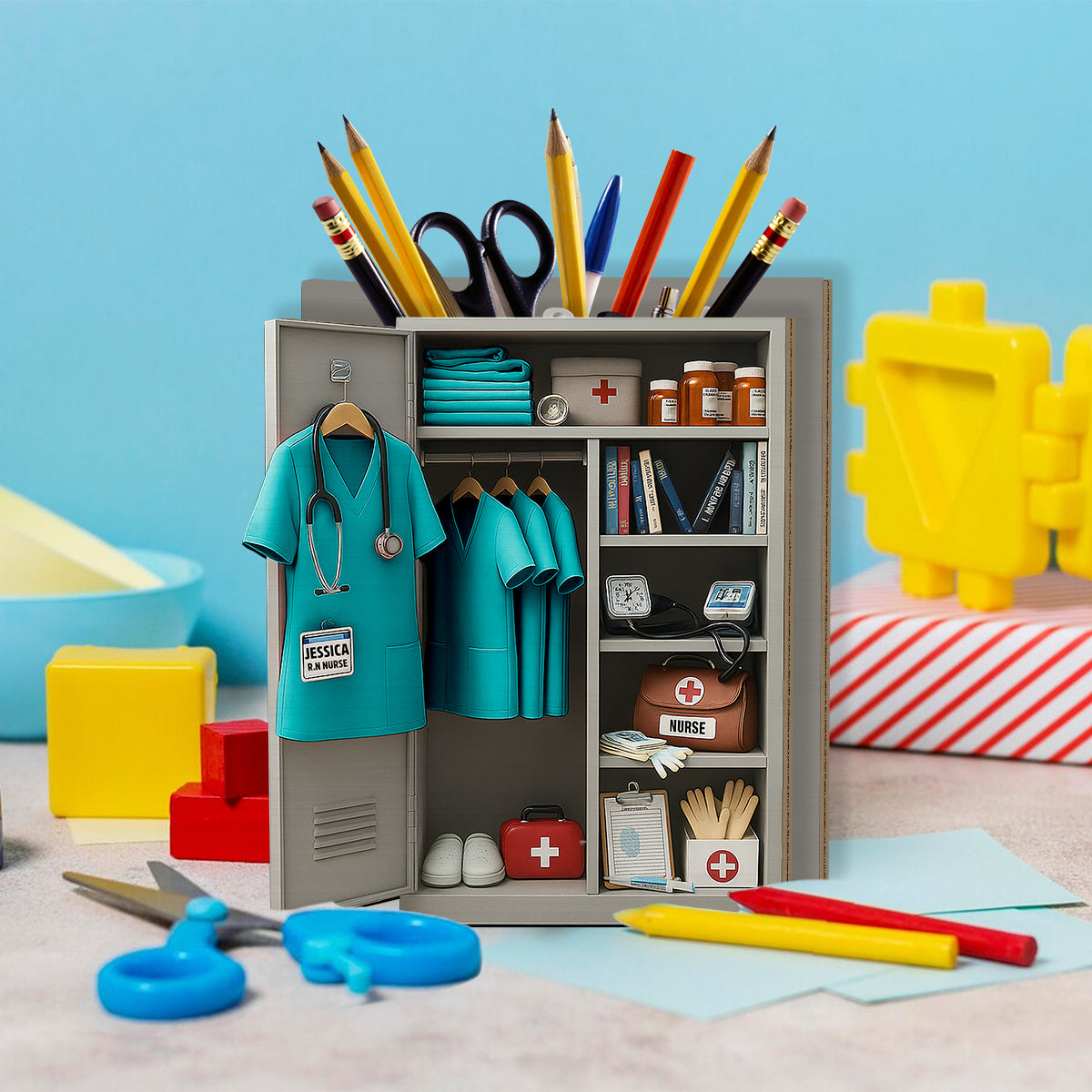 Nurse Personal Locker - Personalized Nurse Wooden Pen Holder