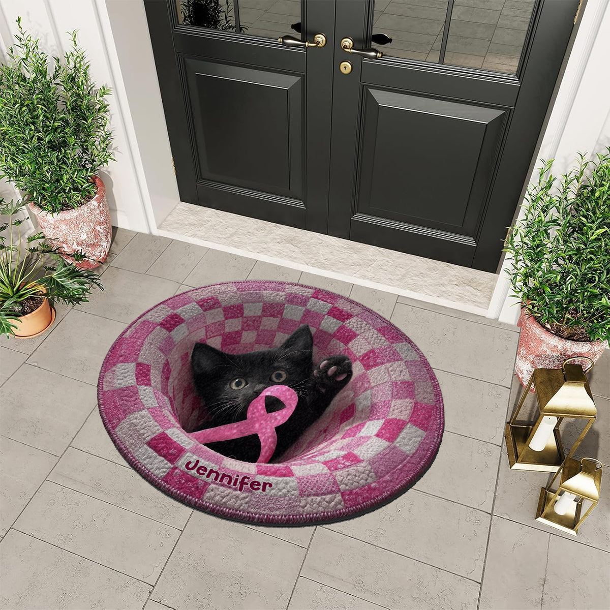 The Warrior - Personalized Breast Cancer Awareness Non-Slip Tufted Rug