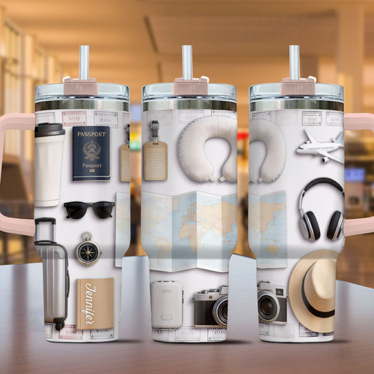 Love Traveling - Personalized Travelling Tumbler With Handle
