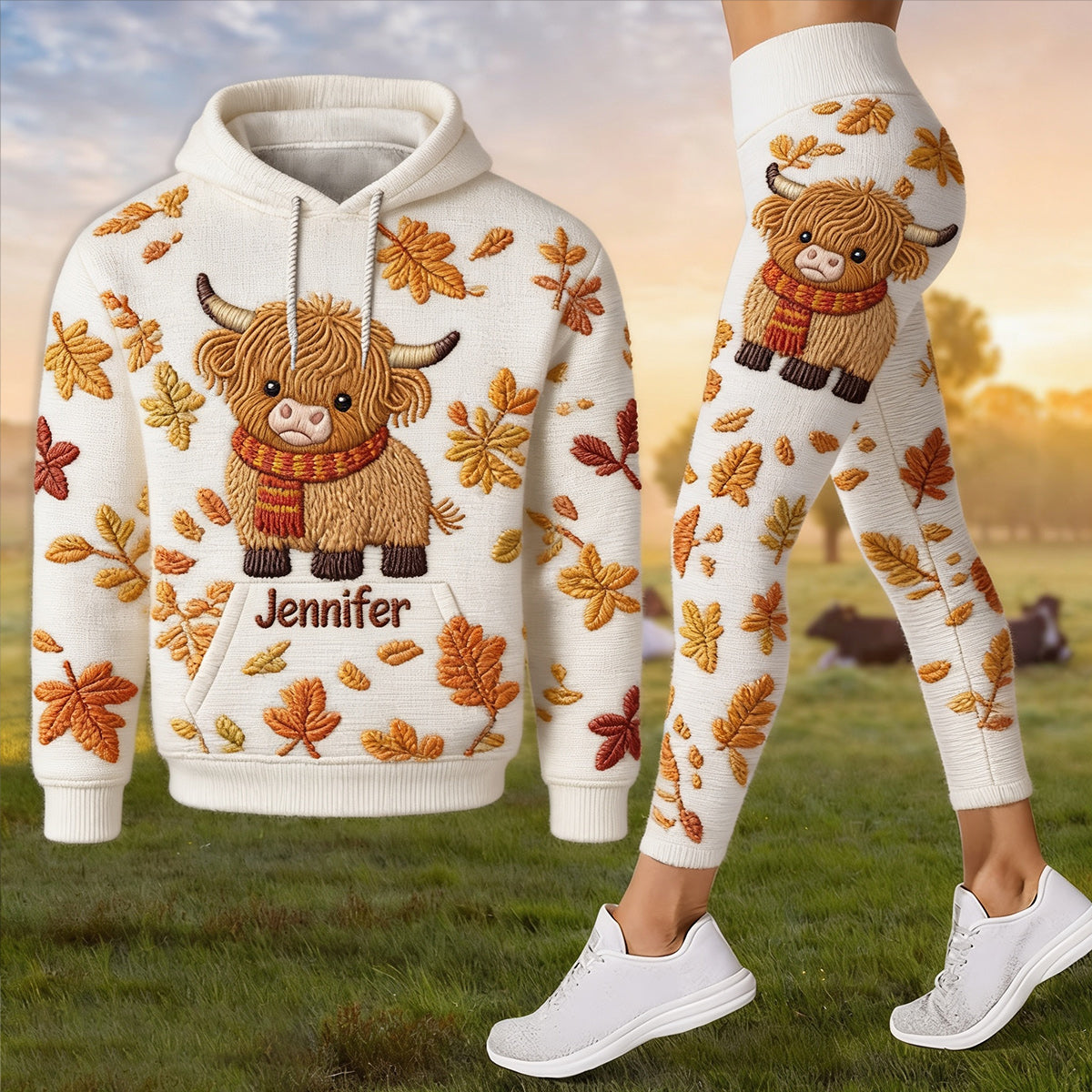 Fall Vibes - Personalized Highland Cow Hoodie and Leggings