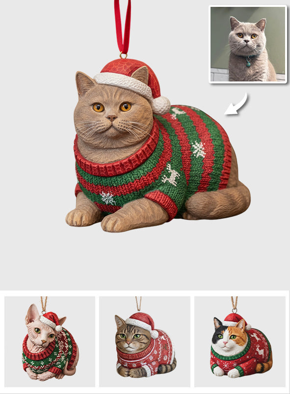 Meowy Catmas Ugly Sweater Cat Loaf - Personalized Cat Ornament