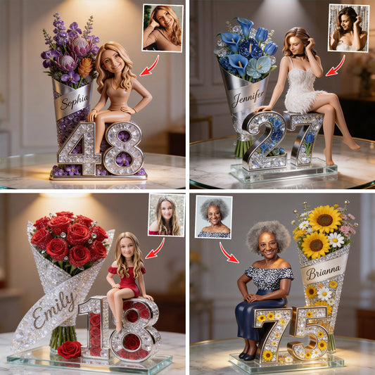Custom From Photo, Flowers And Number - Personalized Birthday Custom Shaped Acrylic Plaque