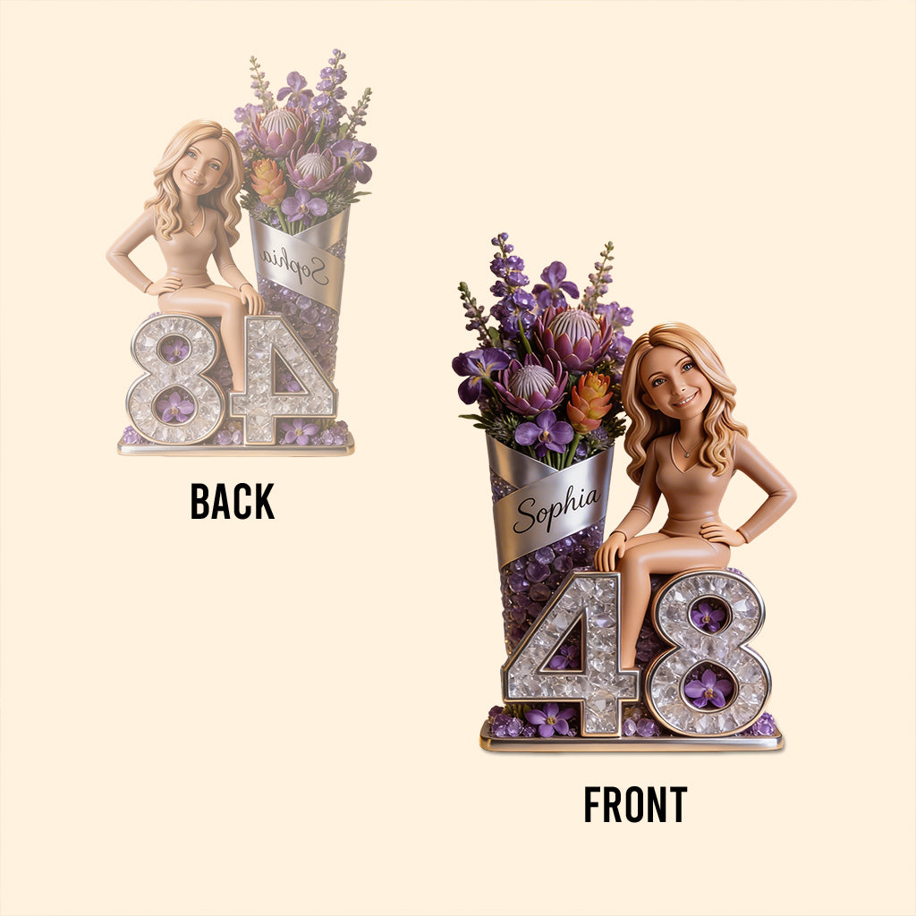 Custom From Photo, Flowers And Number - Personalized Birthday Custom Shaped Acrylic Plaque