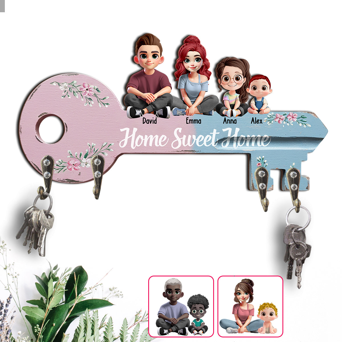 Home Sweet Home - Personalized Family Custom Shaped Key Rack