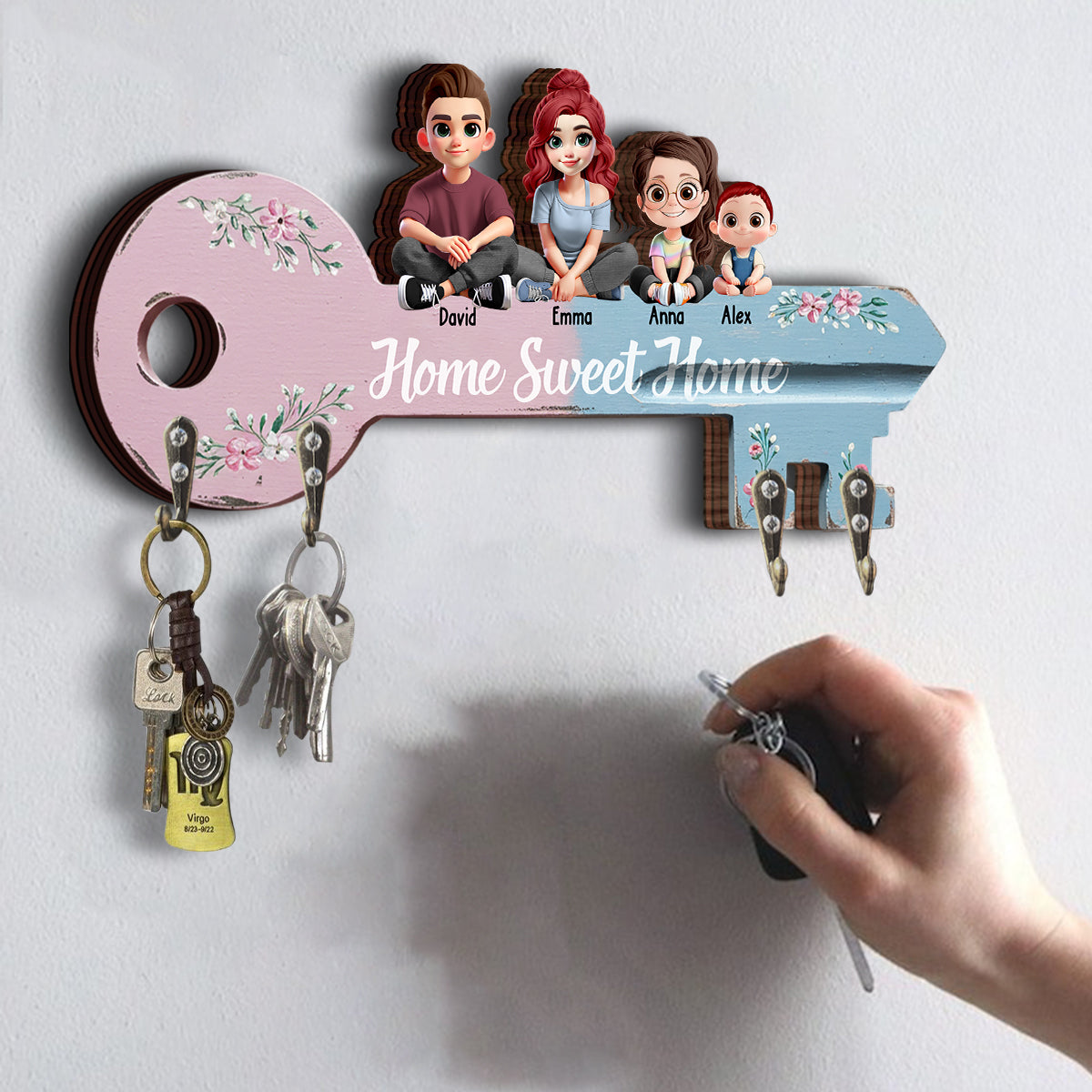 Home Sweet Home - Personalized Family Custom Shaped Key Rack
