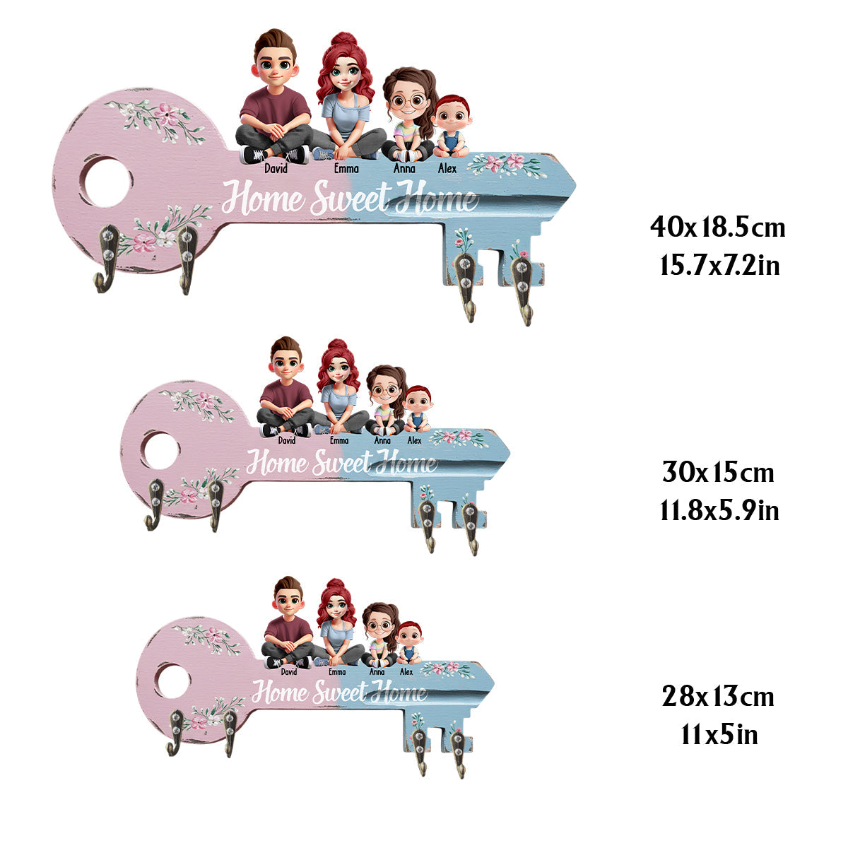 Home Sweet Home - Personalized Family Custom Shaped Key Rack