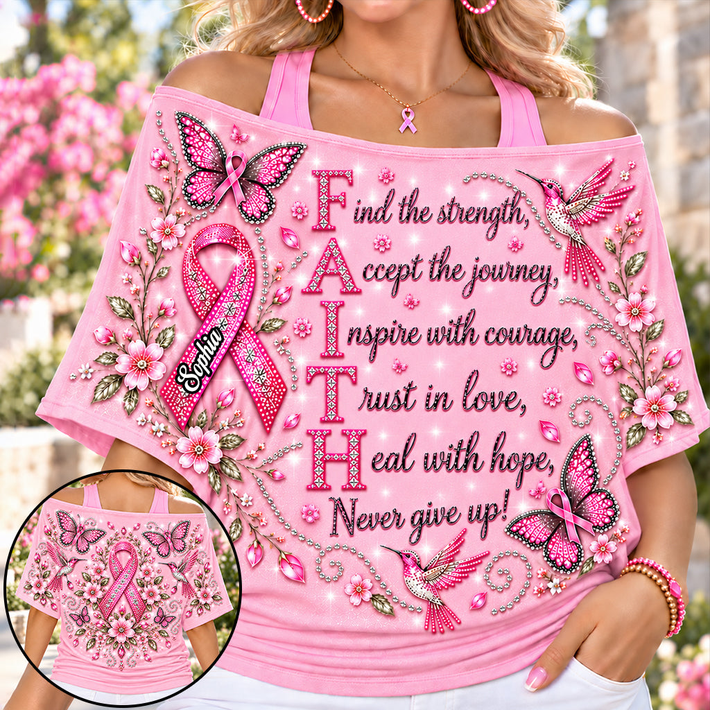 Breast Cancer Awareness - Personalized Breast Cancer Awareness Off-Shoulder Top Set