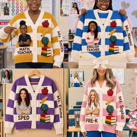 Any Photo Love Being A Teacher - Personalized Teacher Cardigan Sweater