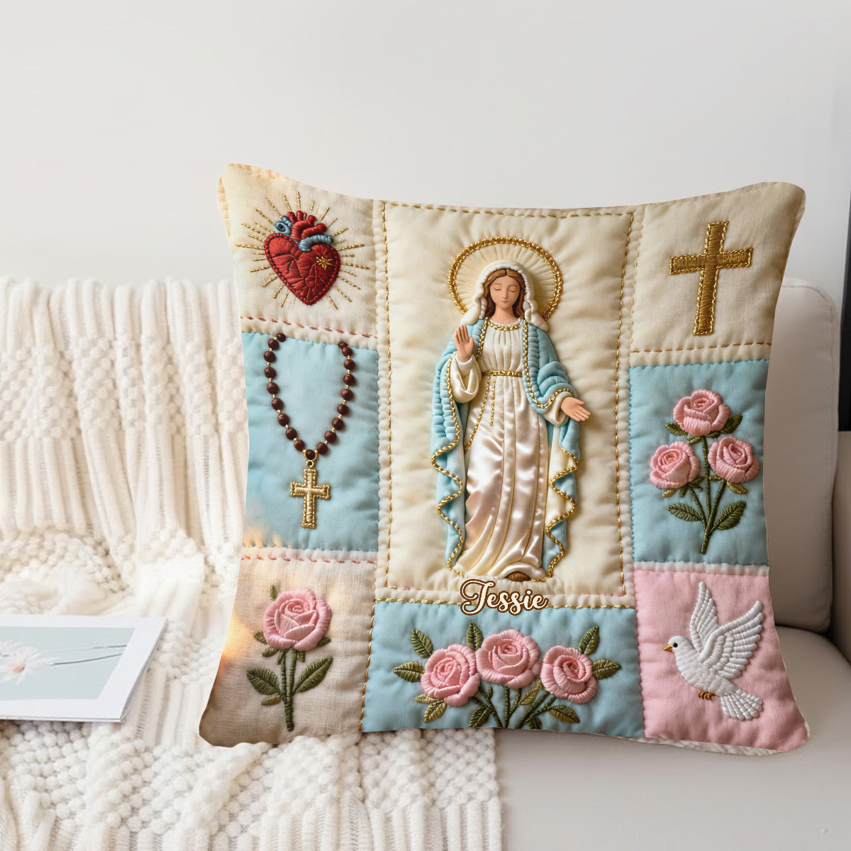 Our Lady - Personalized Christian Faux Fur Square Pillow