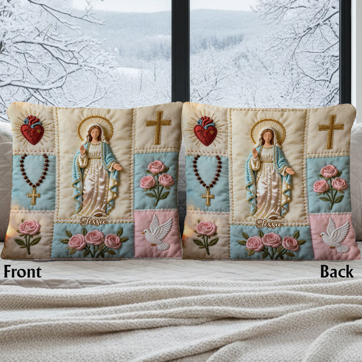 Our Lady - Personalized Christian Faux Fur Square Pillow