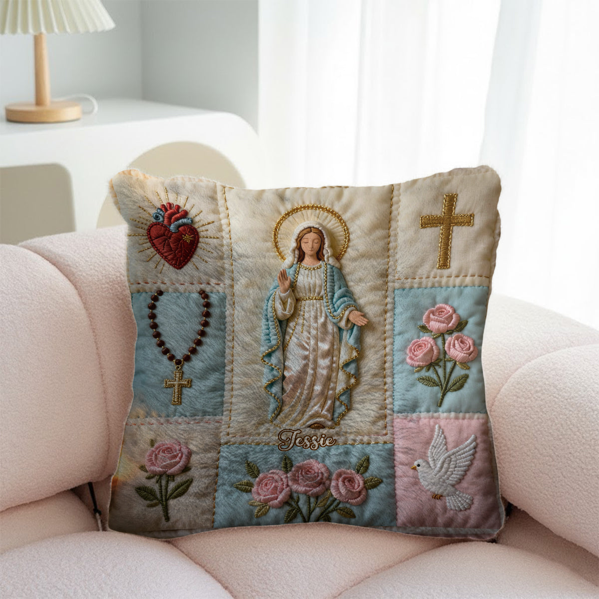 Our Lady - Personalized Christian Faux Fur Square Pillow