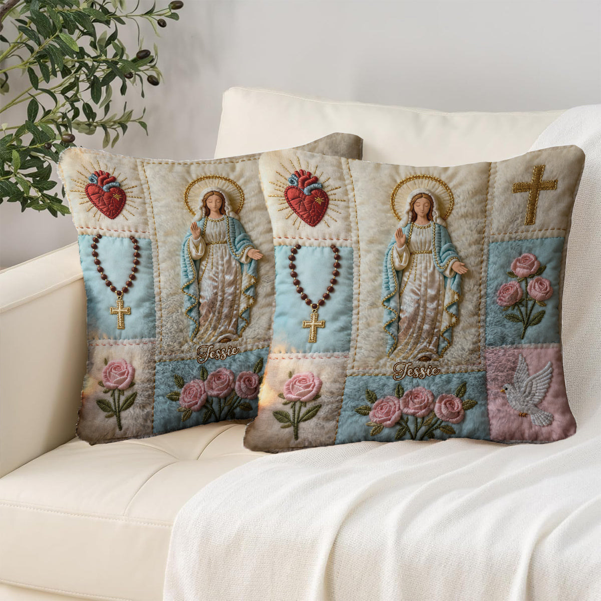Our Lady - Personalized Christian Faux Fur Square Pillow