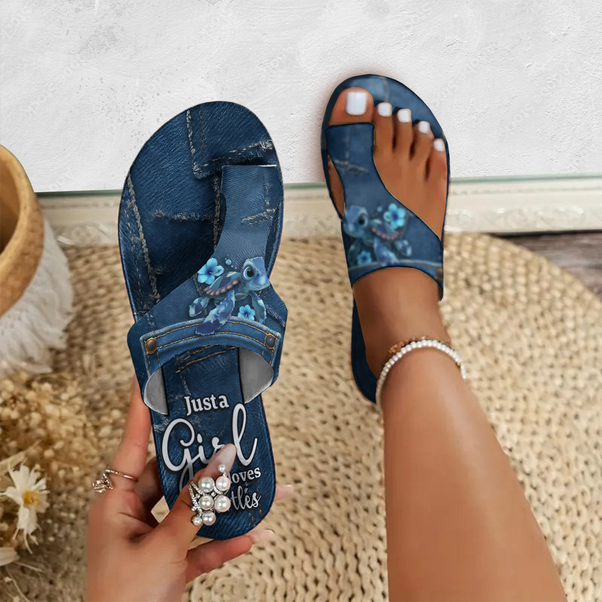 Just A Girl Who Loves Turtles - Personalized Turtle Open Toe Sandals