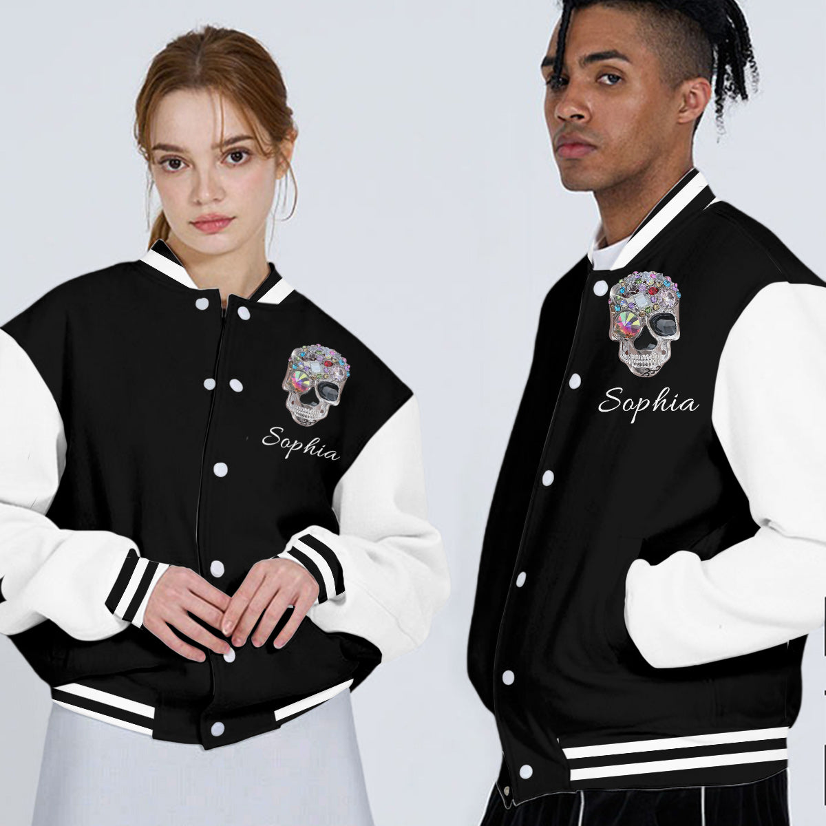 Shiny Skull - Personalized Skull Varsity Jacket