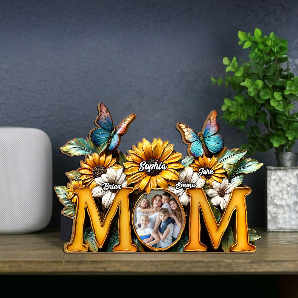 Sunflower Mom - Personalized Mother Cut Shape Photo Frame