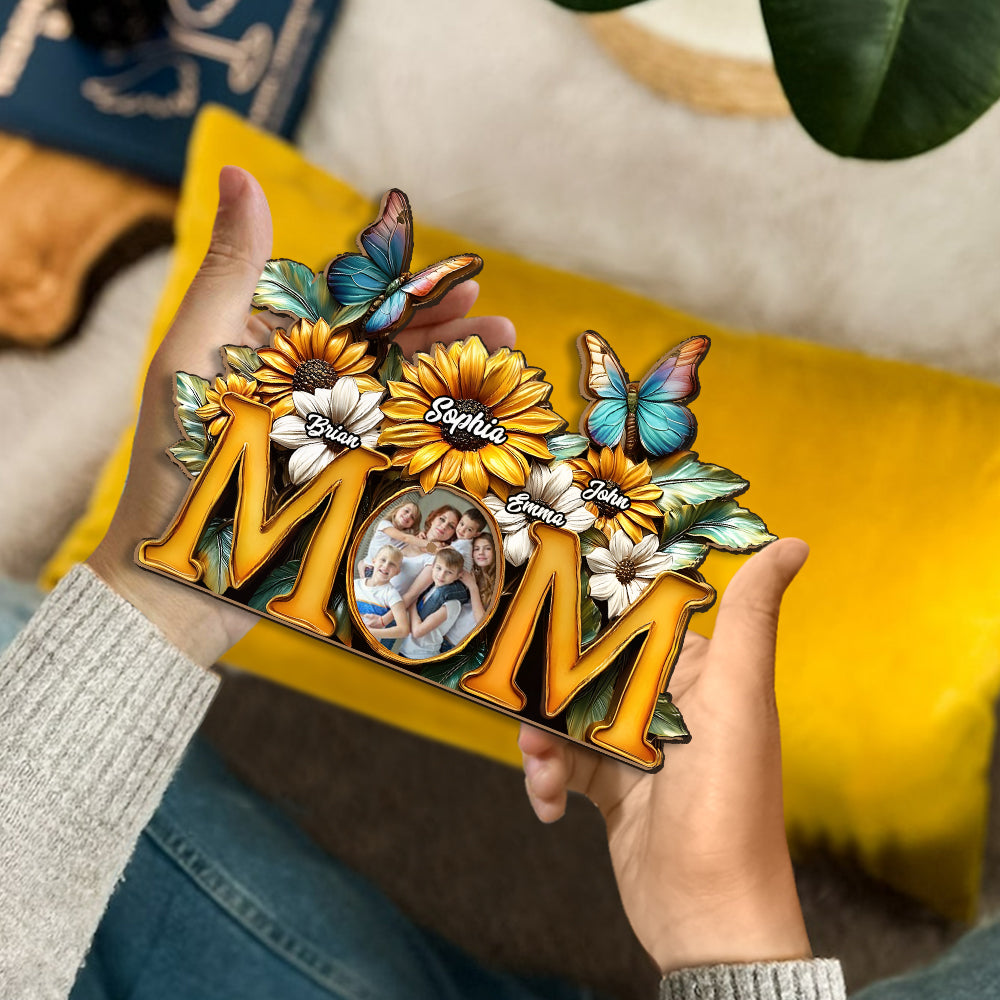 Sunflower Mom - Personalized Mother Cut Shape Photo Frame