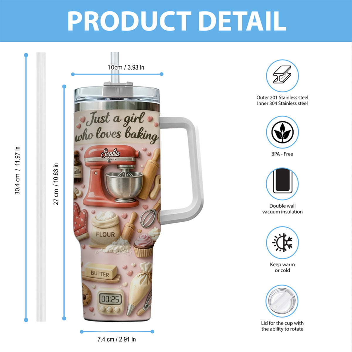 Just A Girl Who Loves Baking - Personalized Baking Tumbler With Handle