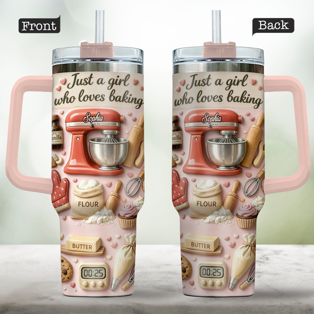Just A Girl Who Loves Baking - Personalized Baking Tumbler With Handle
