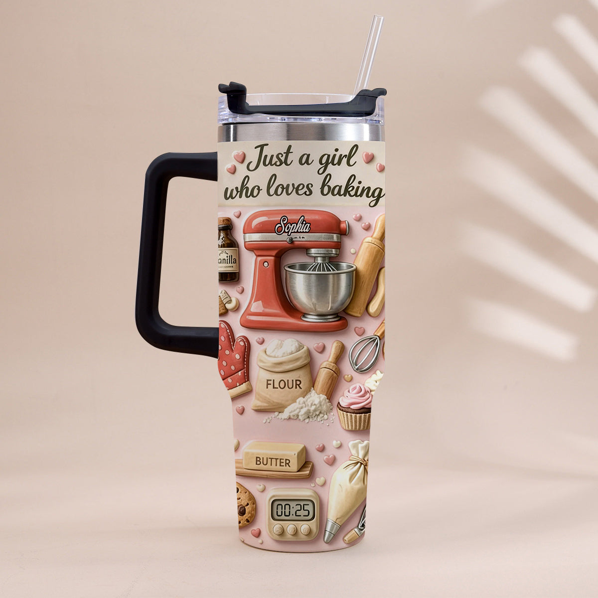 Just A Girl Who Loves Baking - Personalized Baking Tumbler With Handle